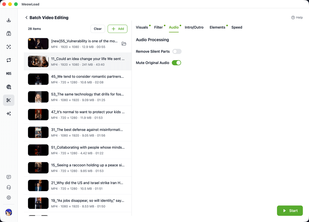 Herramienta de silencio de vídeo masivo